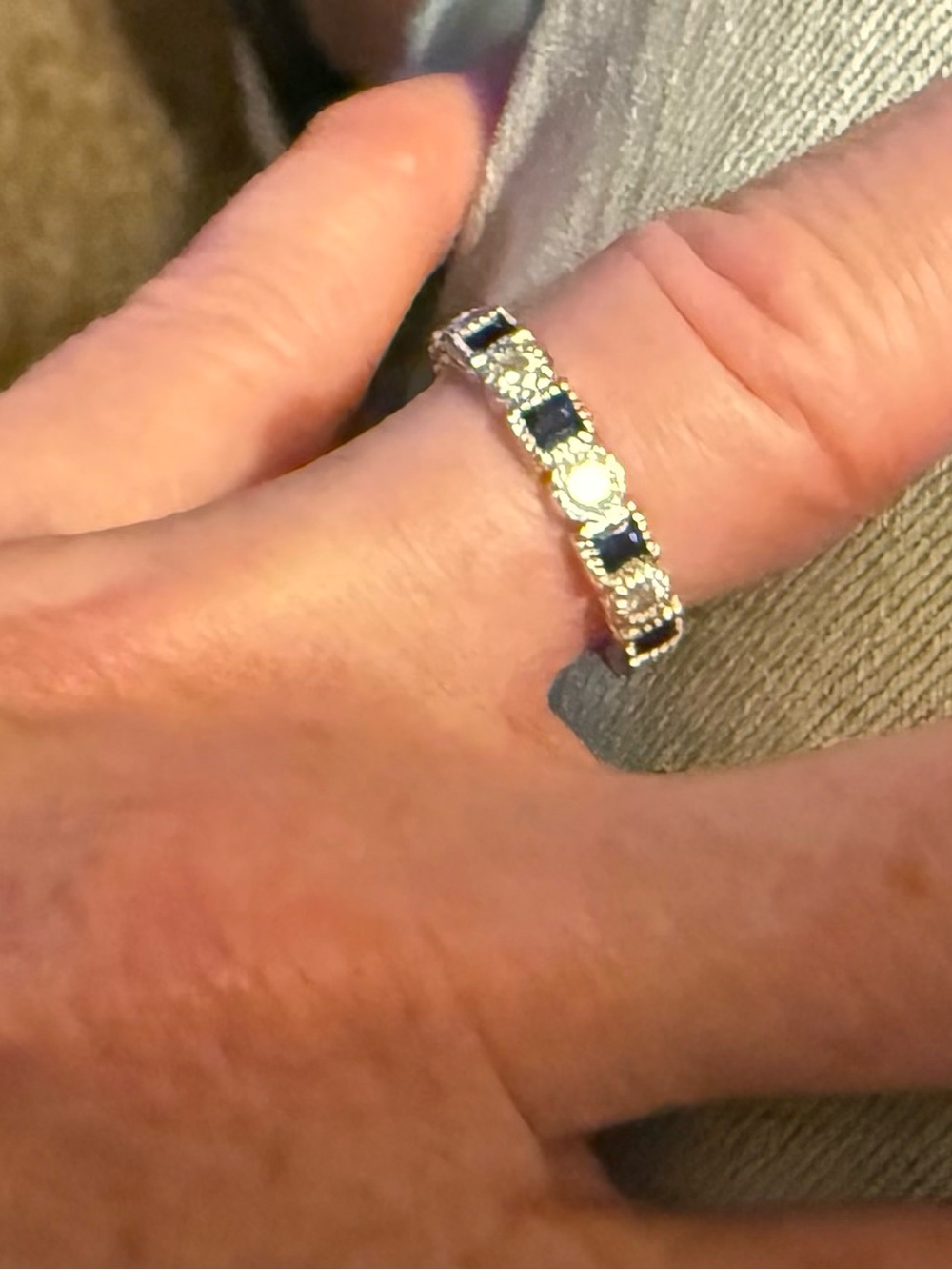 Sapphire and Diamond Style Sterling Band - Blue Stones - Picture 3 of 5